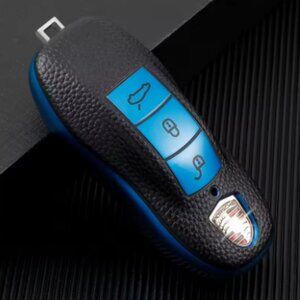 Blue PORSCHE STUTTGART HOTROD  Leather Smart Key Case Cover Shell